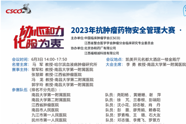 抚州市第一人民医院肿瘤科在2023抗肿瘤药物安全管理大赛（南昌站）获团体二等奖