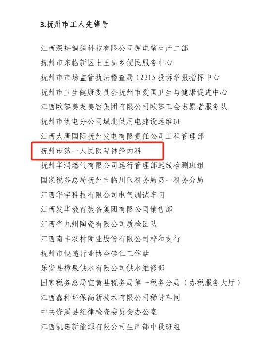 我院喜获抚州市工人先锋号集体荣誉